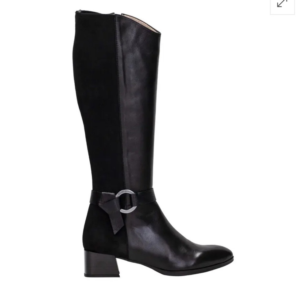 Hispanitas Women’s Black Leather Suede Tall Boot Riding Boots with Stretch 36